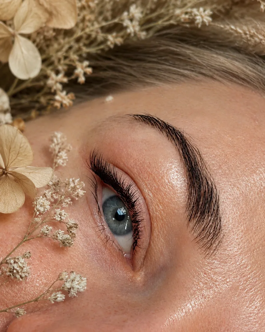 Lash set with groomed brows — our work